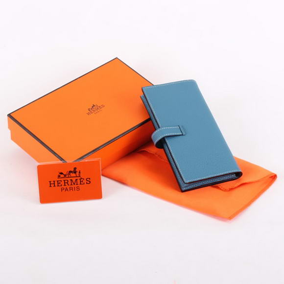 Cheap Fake Hermes Bearn Japonaise Bi-Fold A208 Blue